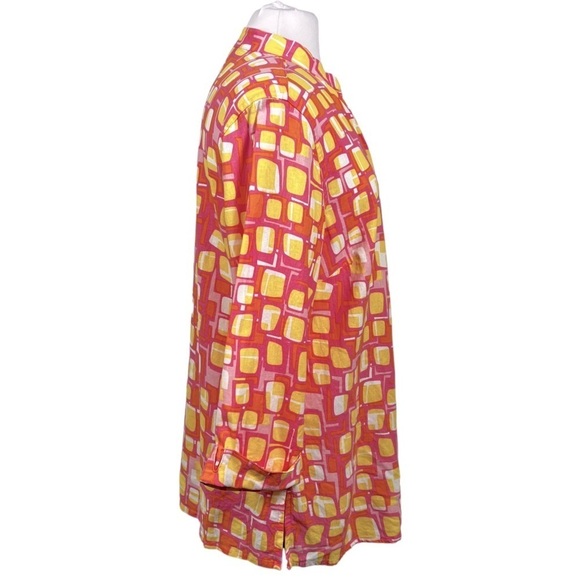 TWEEDS Woman Plus Size Linen Button Front Tunic Blouse Shirt Retro Geo Print - Picture 6 of 8